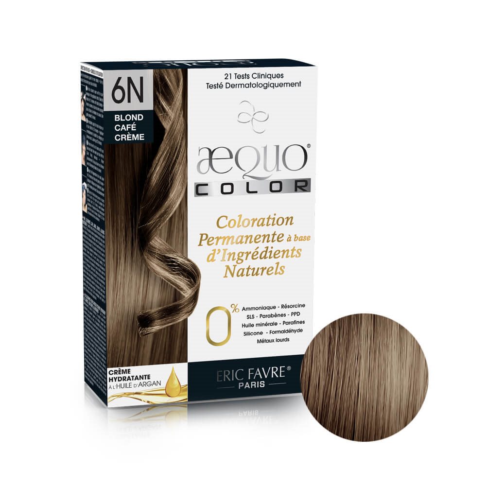 Aequo color - Coloration capilaire permanente d'origine naturelle (Blond café crême 6N) nuance Blond café crême 6N
