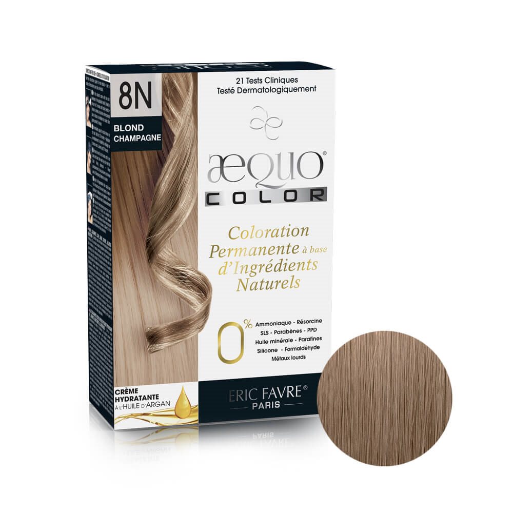 Aequo color - Coloration capilaire permanente d'origine naturelle (Blond champagne 8N) nuance Blond champagne 8N