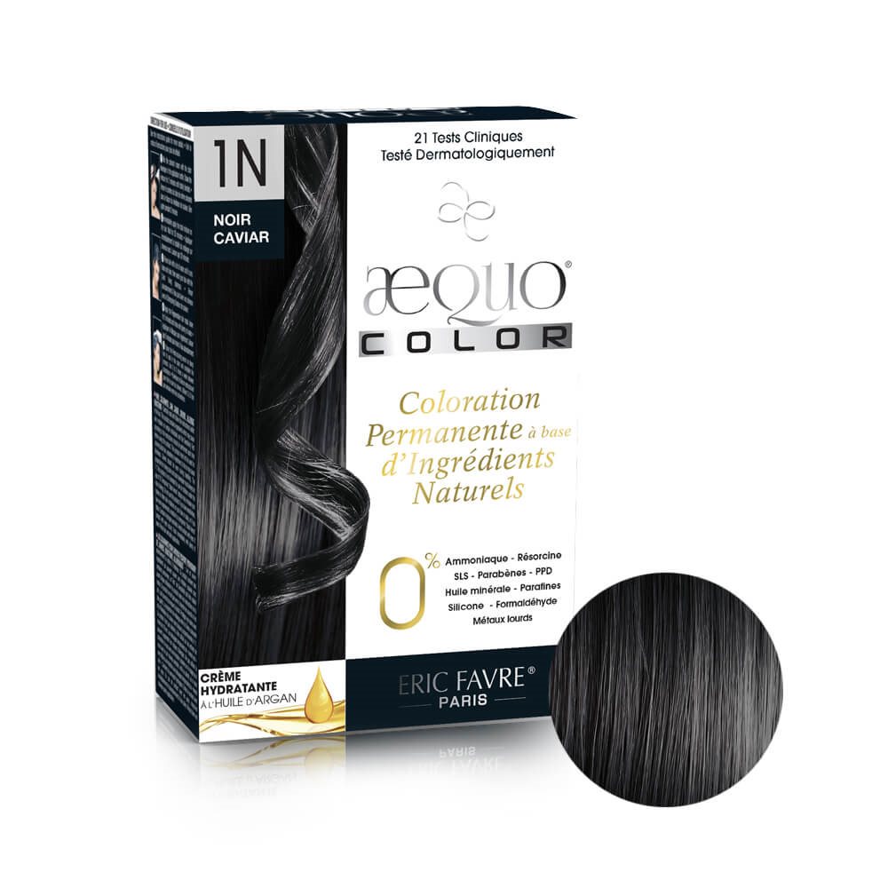 Aequo color - Coloration capilaire permanente d'origine naturelle (Noir caviar 1N) nuance Noir caviar 1N