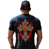 T-shirt Pinstripes Roses Black